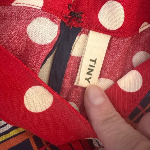 Anthropologie Red and Yellow Plaid Top with polka dots! - Picture 3 of 9